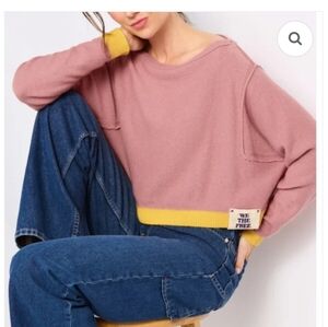 We The Free By Free People Into The Blue Pullover Sweater In Rose Blush Combo
